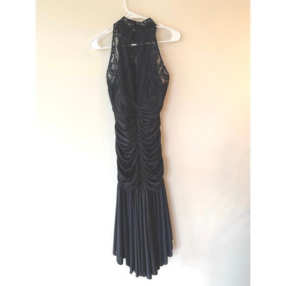 Vintage Ruched Evening Dress Womens 7/8 Black Beaded ILGWU Union 70s Formal Gown - Picture 2 of 13
